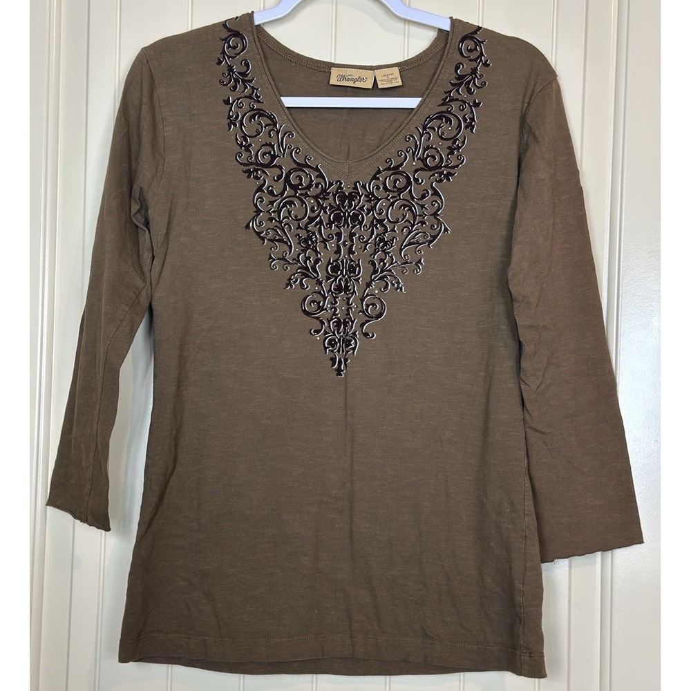 Wrangler Women's Western 3/4 Sleeve top shirt blouse Cowgirl Cowboy Sz S